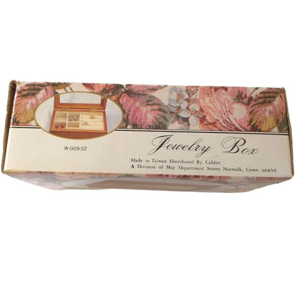 Vintage Jewelry Box Etched Glass Top Wood Tab Velvet Lined 80s 90s Hinge Dresser - Picture 10 of 16